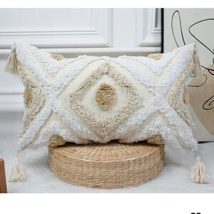 12 x 26,Cotton and Linen Tufted Decorative Boho Long Lumbar Pillow Case